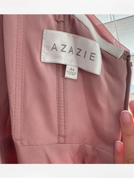 Azazie Mauve One-Shoulder Evening Gown with Side Slit - Picture 5 of 6